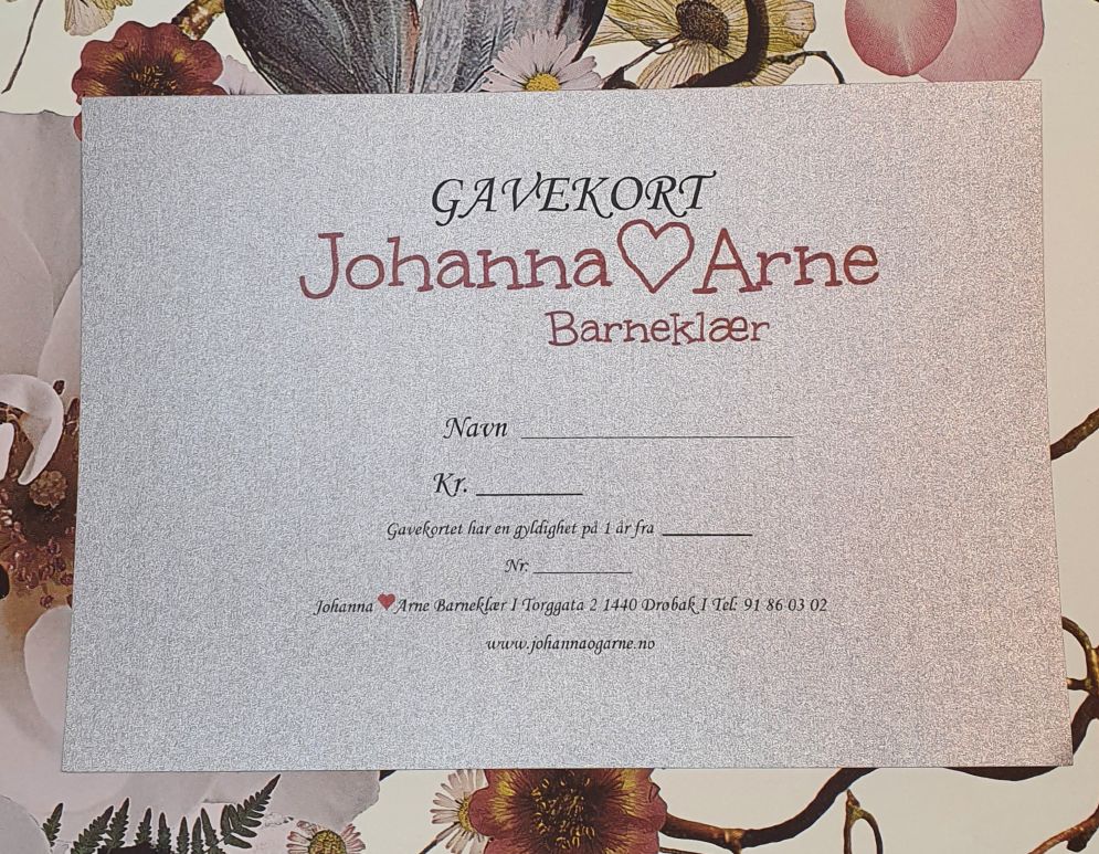 Gavekort - Johanna og Arne Barneklær